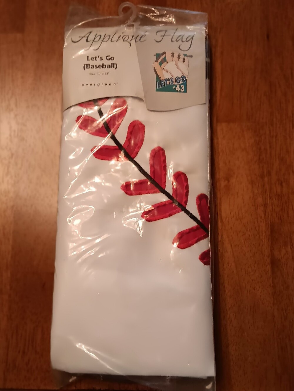 Evergreen Let's Go (Baseball) White and Red Appliqued Flag 30"×43" NWT